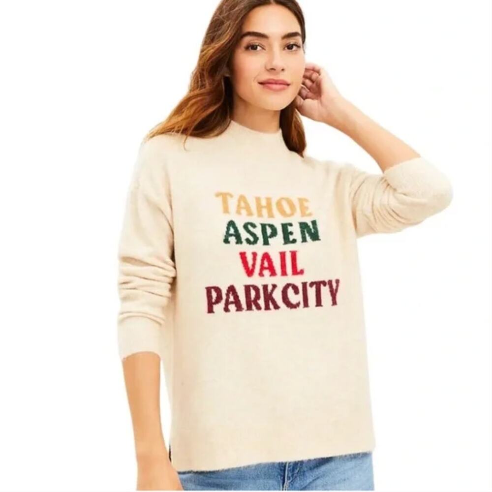 LOU & GREY Ski City Sweater Tahoe Aspen Vail Park City Oatmeal Size XL